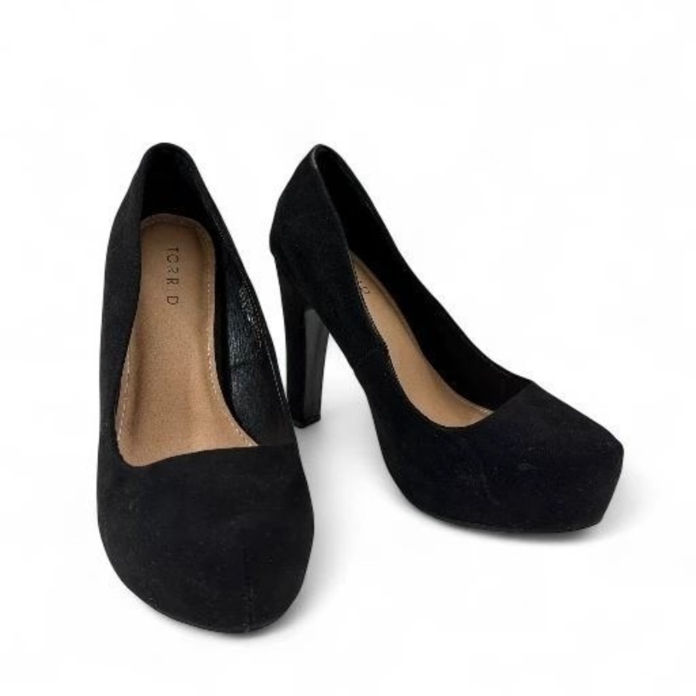 Torrid Black Suede Platform Pumps Womens Size 8 Shoes Unique Toe EUC